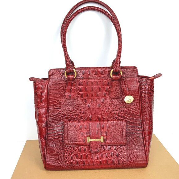 Brahmin Handbags - Brahmin Kelsey Crocodile-Embossed Leather Carryall Tote in Cranberry Red